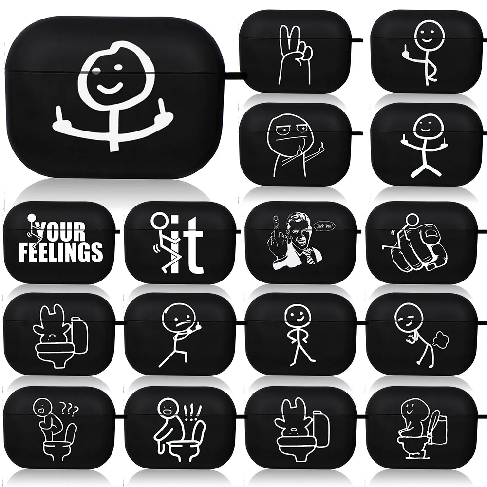 Креативные милые черные чехлы для Airpod Air Pro 3 для Airpods Pro 2 3rd Pods Gen Airpord Cover Cute Cartoon Simple Line Art Case
