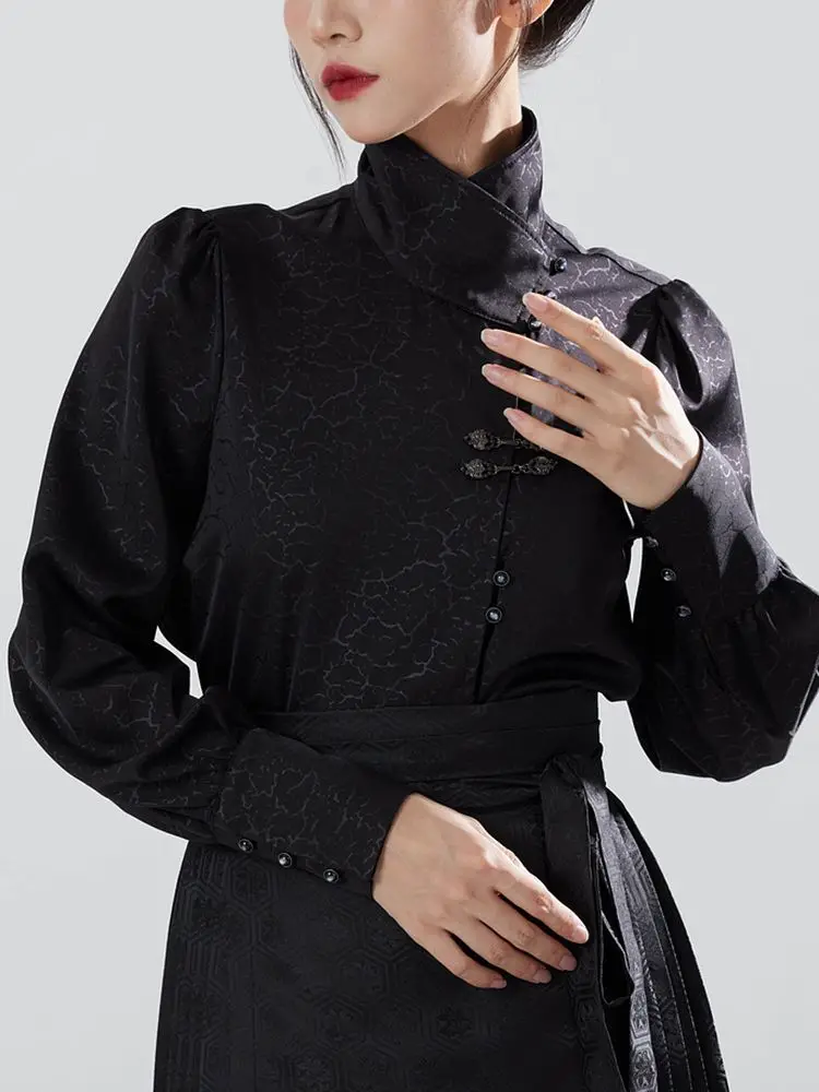 ヴィンテージシャツ女性シックな中国風のハイストリートオールマッチパーティー長袖トップスホリデー人気春秋 Camisas Mujer