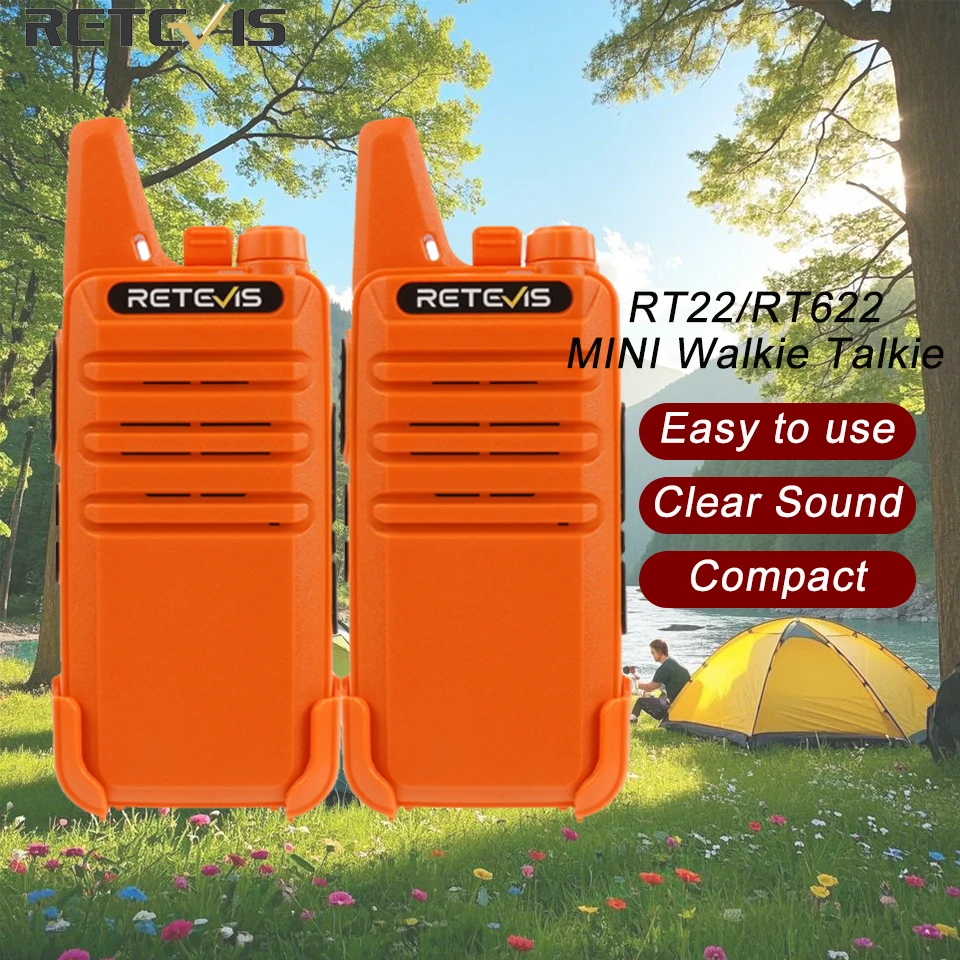 RETEVIS RT622/RT22 2 Stück Mini Orange tragbares Zwei-Wege-Radio PMR 446 Walkie-Talkie mit PTT für Jagdcafé
