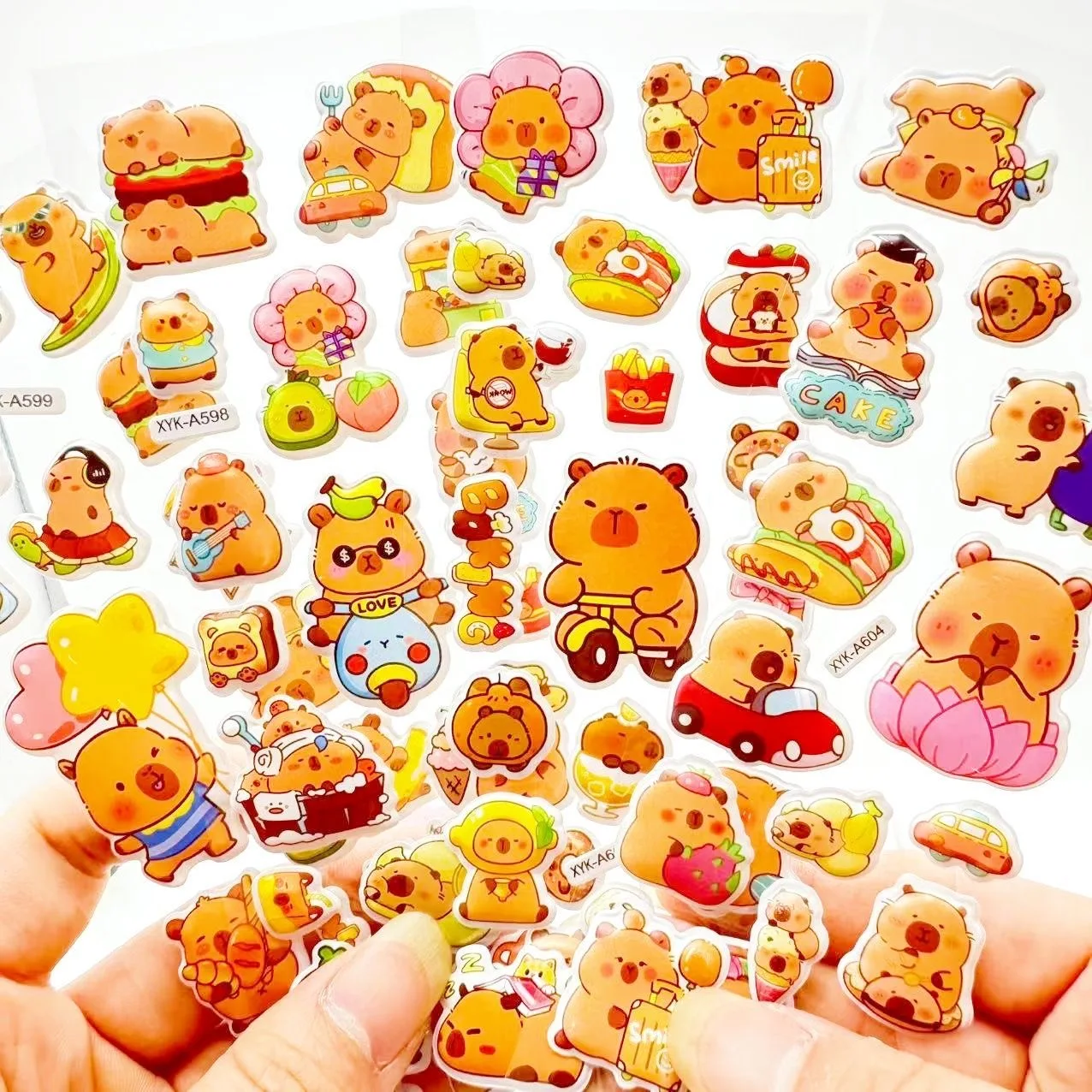 12 แผ่นน่ารัก Capybara สติกเกอร์ Kawaii 3D สามมิติสติกเกอร์อะนิเมะการ์ตูนไม่มีการทําซ้ําเด็ก DIY ของเล่นสติกเกอร์
