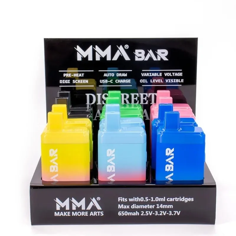 MMABAR – Mod Vape Rechargeable avec écran, tension Variable 650mah, préchauffage VV 510, batterie à filetage pour cartouches d'huile épaisses, chariots