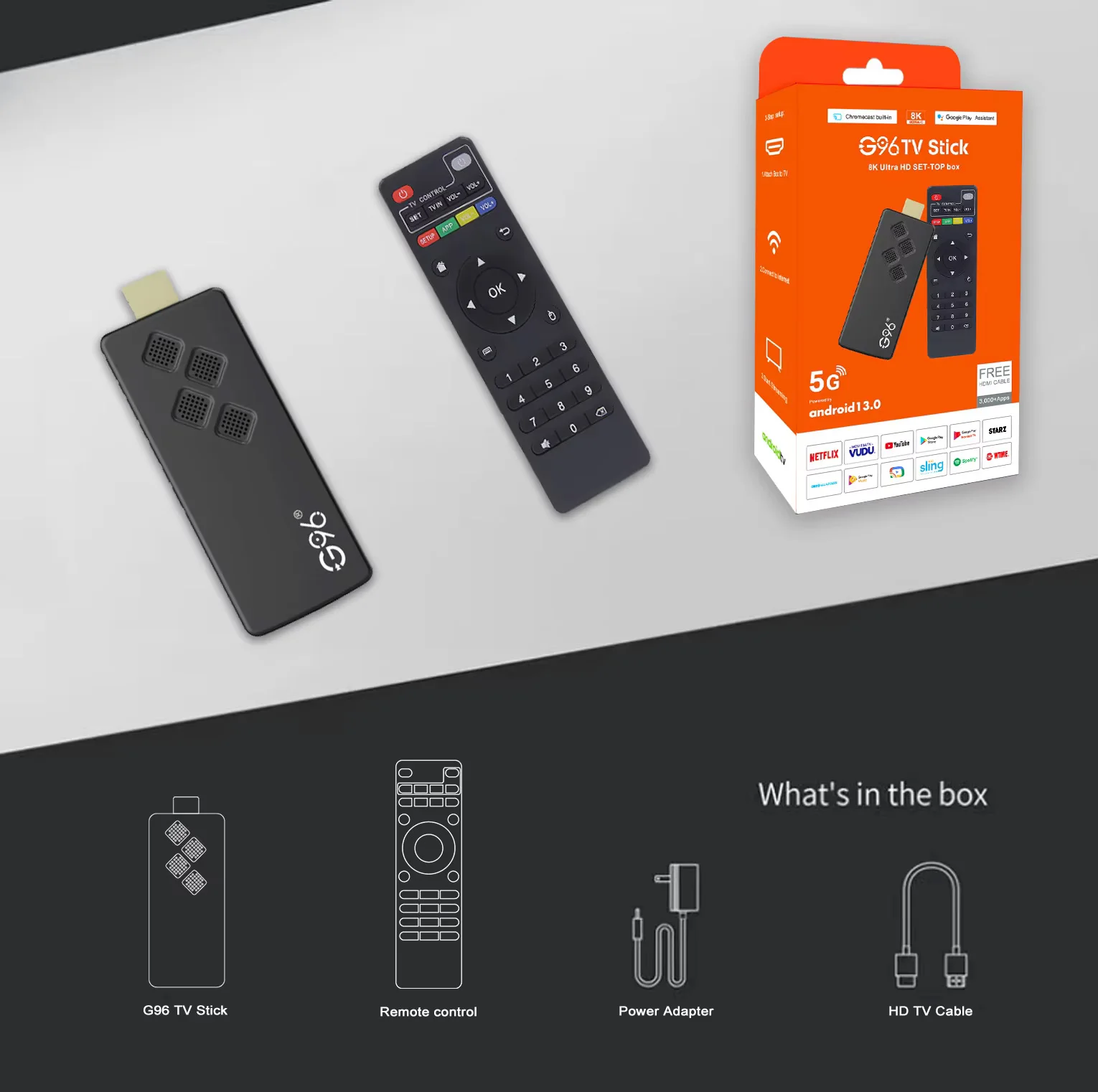 G96 ad alte prestazioni android 13.0 8k ATV H313 2GB RAM 8GB ROM Q2 smart TV Stick telecomando a infrarossi tv stick Dual Wifi