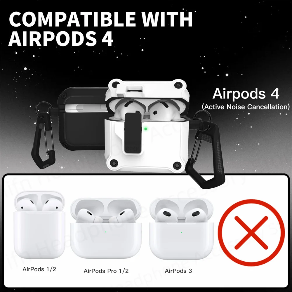 Sicherheitsschloss-Abdeckung für AirPods 4. Generation (2024) Hülle für AirPods 4 mit Active Noise 2024. Neue Hülle, stoßfeste Abdeckung, AirPod4 Funda
