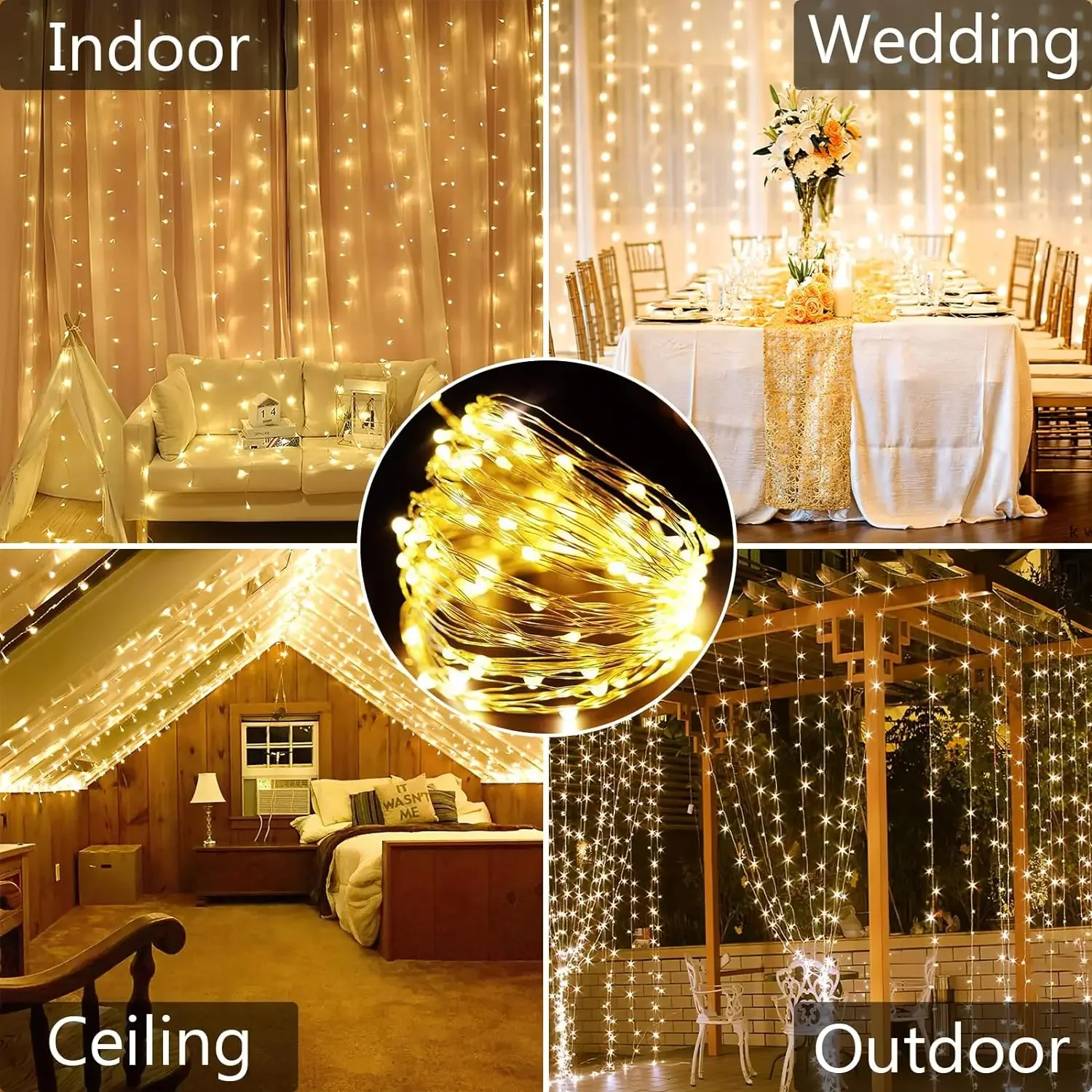 ม่านพลังงานแสงอาทิตย์ไฟ LED กันน้ํากลางแจ้ง 300 LEDs Garland ตกแต่ง String ไฟ YARD Fairy Garland String ไฟ