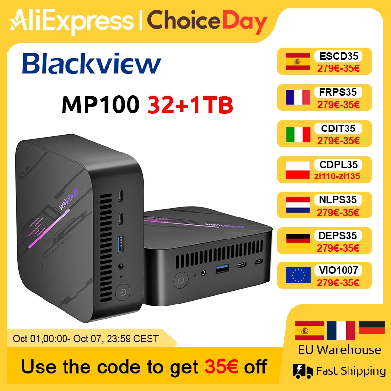 Blackview MP100 NIEUWE Mini PC AMD R7 5825U Windows 11 Thuis 8-Core 16-thread 32GB DDR4 1TB SSD WiFi 6 Mini Computer PC BT5.2