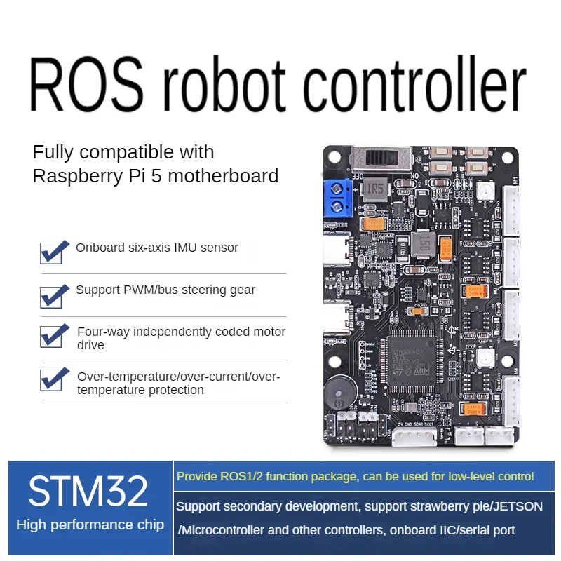 ROS2 RRC Lite Controller mit STM32 Netzteilprotokoll Integriertes IMU 4-Kanal-Encoder-Motorservo für Raspberry Pi 5 Roboter