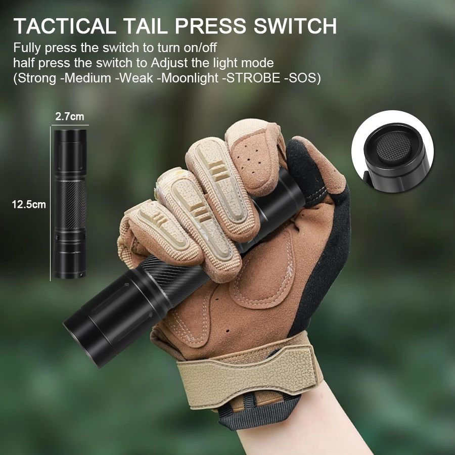 KDULIT 1200LM Tactical LED Flashlight High Power IP66 Waterproof  Torch Light Outdoor Camping Lantern Built-in 21700 Battery