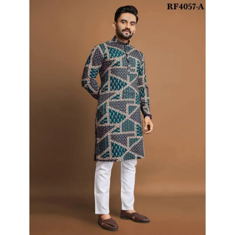 2025 masculino digital impresso kurta dhe ajuste regular gola mandarim longo adequado todas as ocasiões como casamento hari raya aidilfitri