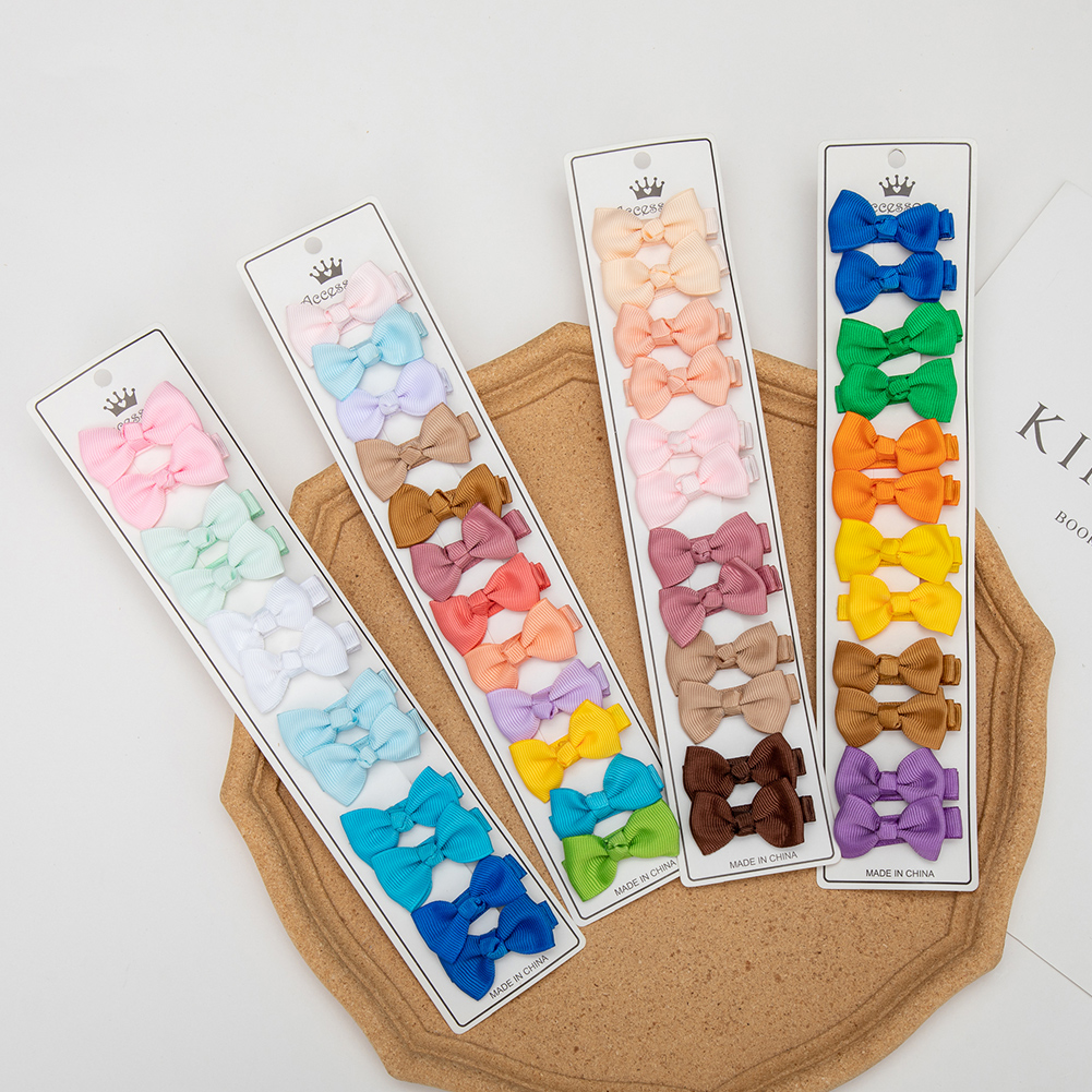 Pinzas para el pelo de grogrén para niña, lazos hechos a mano, pasadores, horquillas, accesorios para fotos, juego de regalo, Color sólido, lote de 12 unidades