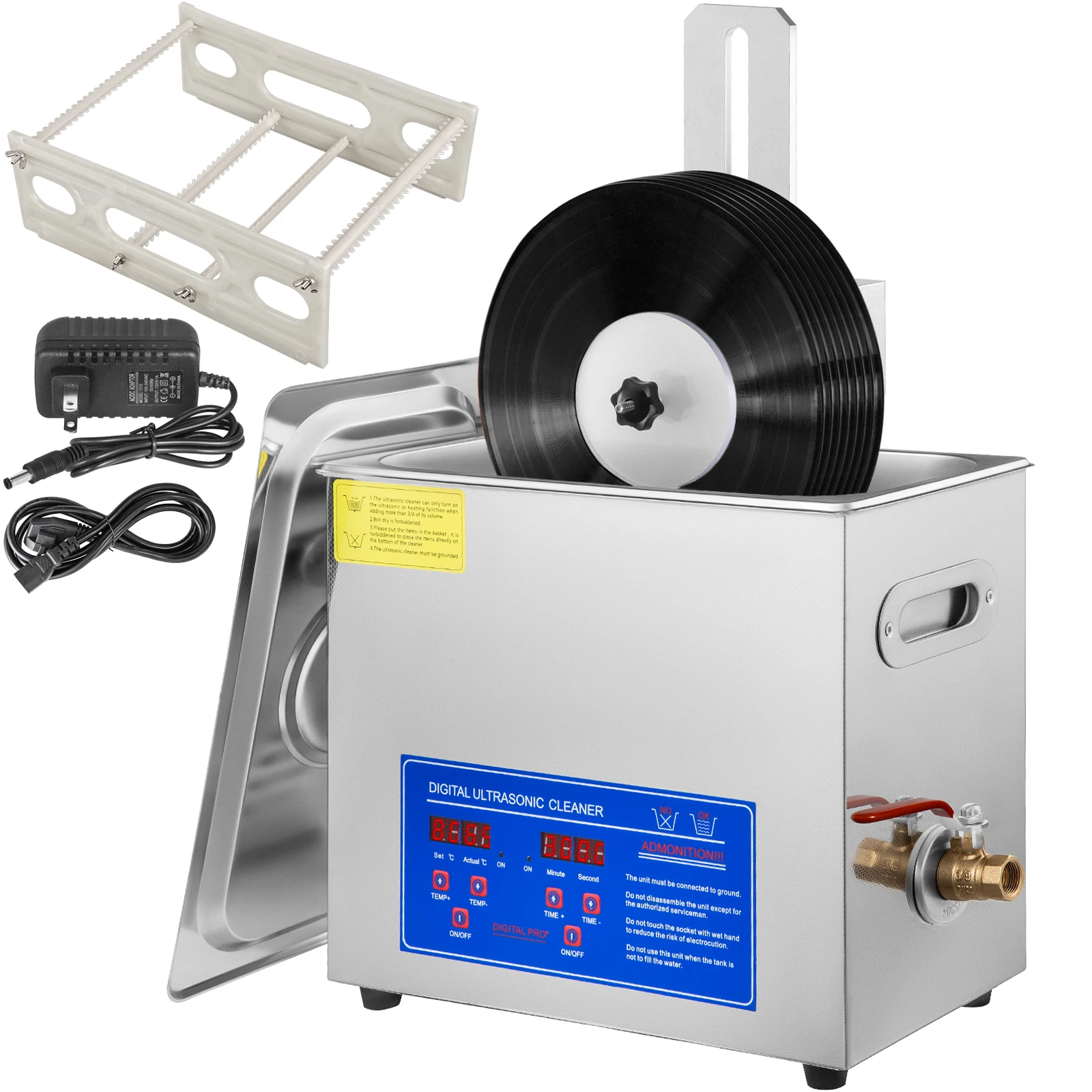 VEVOR Ultraschallreiniger 6L Ultraschall-Vinylreiniger 7-12 Zoll 8 Schallplatten 180 W Ultraschall-Schallplattenreiniger mit Wäscheständer für Zuhause