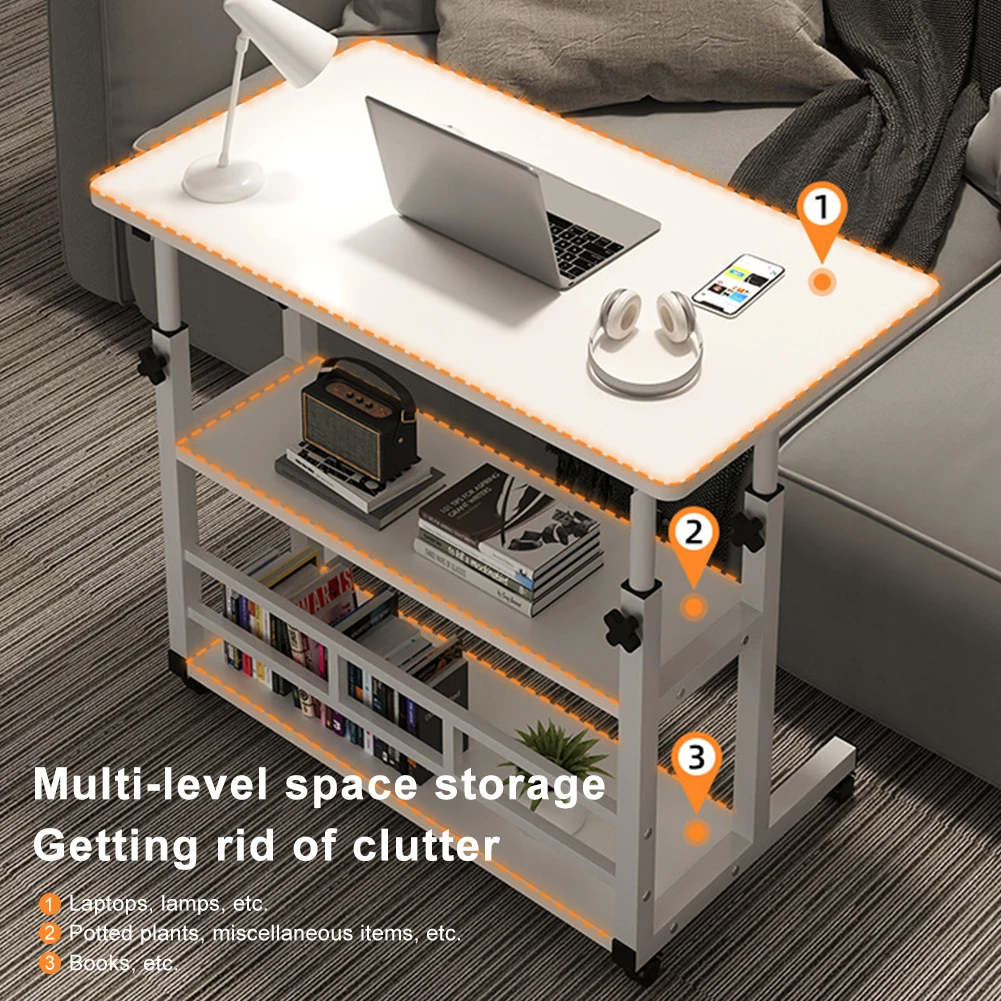 Adjustable Bedside Laptop Desk Multi-Layer Storage Height Adjustable Bedside Table Height Adjustable Laptop Desk for Home Office