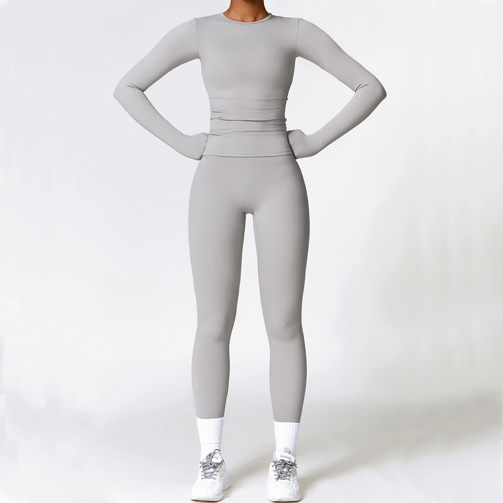 2PCS Yoga Set Women Gym Clothing Fitness Workout Set Sportswear Female Long Sleeve Crop Top High Waist Leggings Sports Suits
