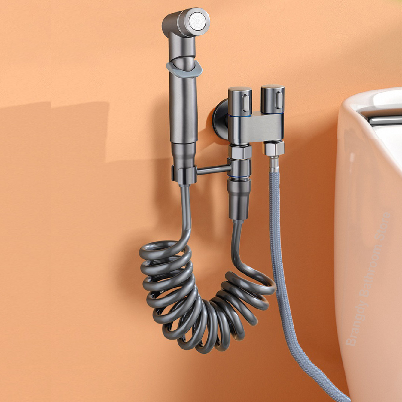 Hygienische Dusche, WC, Bidet-Sprühgerät, Duschkopf, Doppelauslass, Eckventil, Wandmontage, Doppelauslass, Bidet-WC-Zubehör