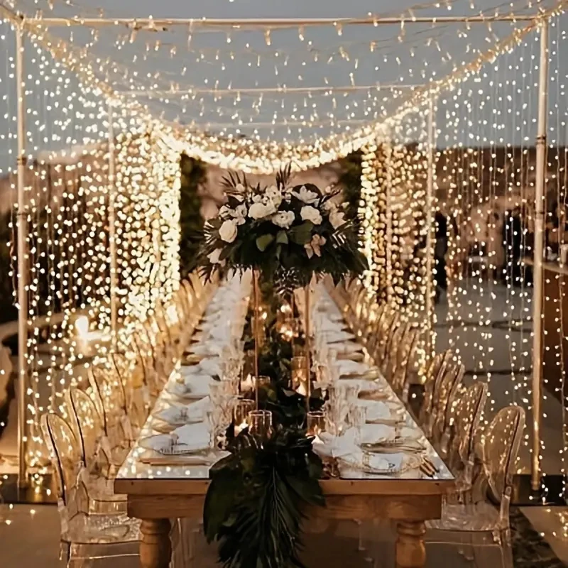 6m Navidad 8 modos de iluminación guirnaldas de cortina LED luces de hadas, jardín interior/exterior boda fiesta hogar decoración navideña Navidad