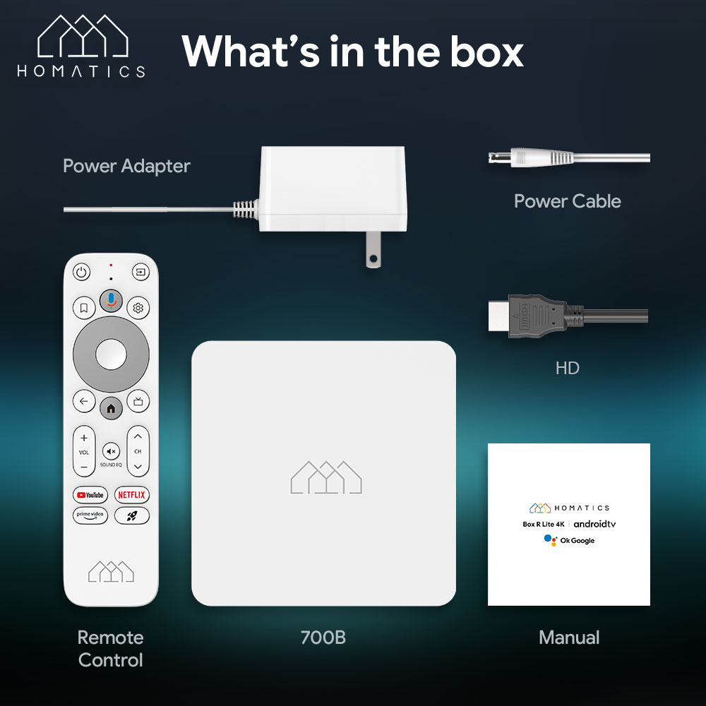 HOMATICS R Lite 4K TV Box Android 12 com Netflix 4K Google Certificado Amlogic S905Y4 2G32G Dolby Atmos AV1 H.265 2T2R Wifi ATV