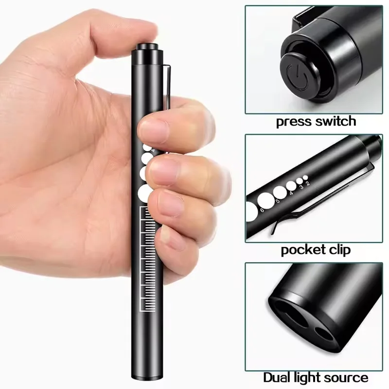 Mini แบบพกพาไฟฉาย LED ไฟฉายนักเรียนทางการแพทย์ Handy USB ชาร์จสแตนเลสไฟฉายเครื่องมือตกปลากลางแจ้ง