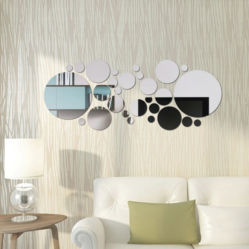 26 adesivi rotondi per specchi acrilici - Decorazioni murali autoadesive rimovibili per bagno/cucina, piastrelle infrangibili per ceramica