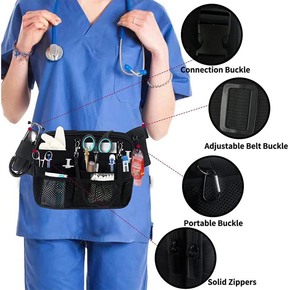 Verpleegster Heuptasje Multi Pocket Taille Organizer Riem met verstelbare tailleband Verpleegkundige heuptasje Organizer Pouch Draagbaar