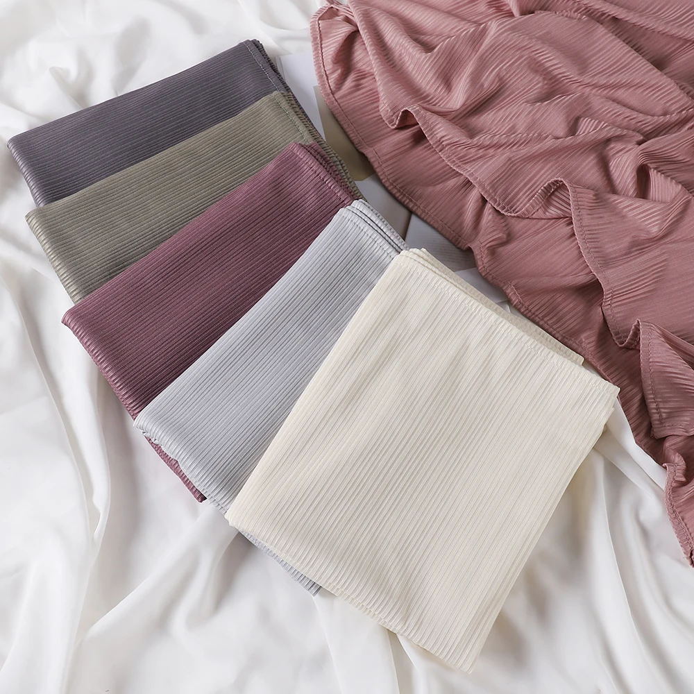 Camisa com nervuras hijab muçulmano lenço liso crepe hijab cachecol macio xales islâmicos envolve bandana voile femme musulman