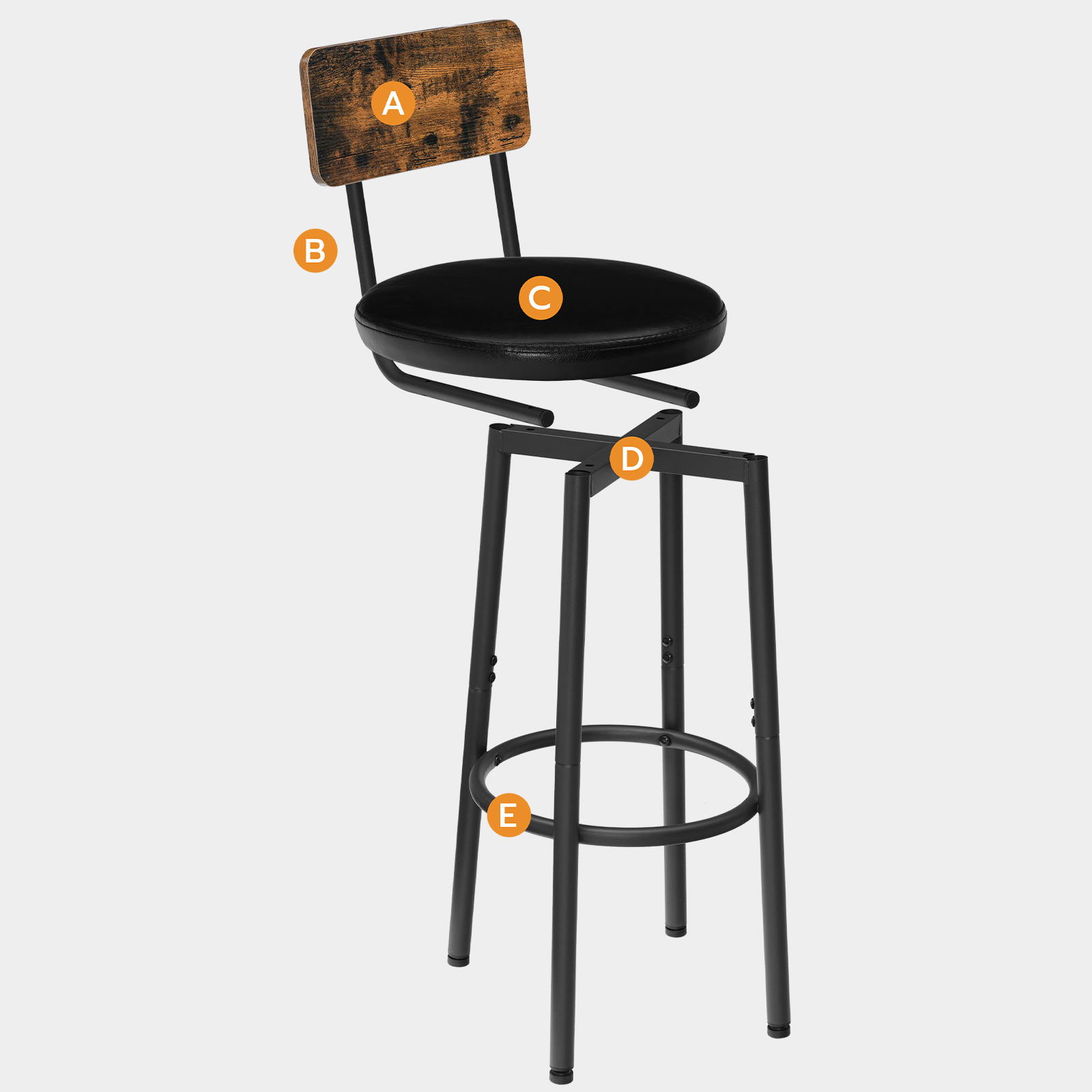 OBRO-Chaises de Bar avec Dossier, Ensemble de 2 Pièces, en PU, avec Repose-Pieds, pour Cuisine et Salon