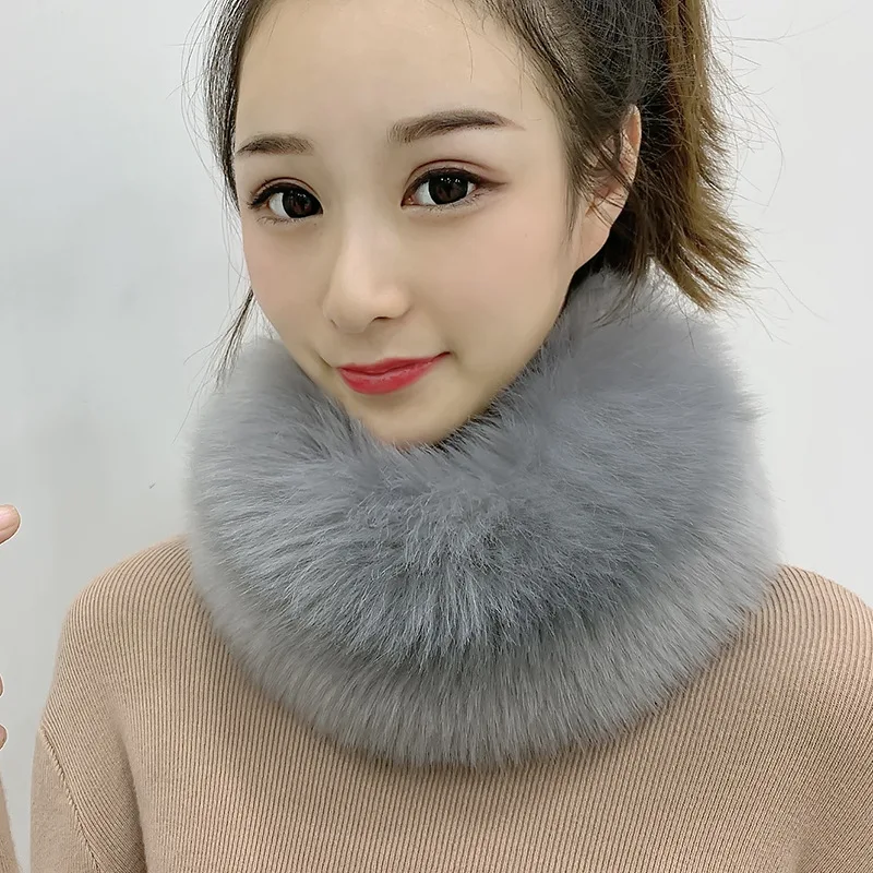 Bufandas peludas de longitud para mujer, bufanda cálida a la moda con cuello de piel de zorro sintética, chal, estola, círculos envolventes para el cuello peludos