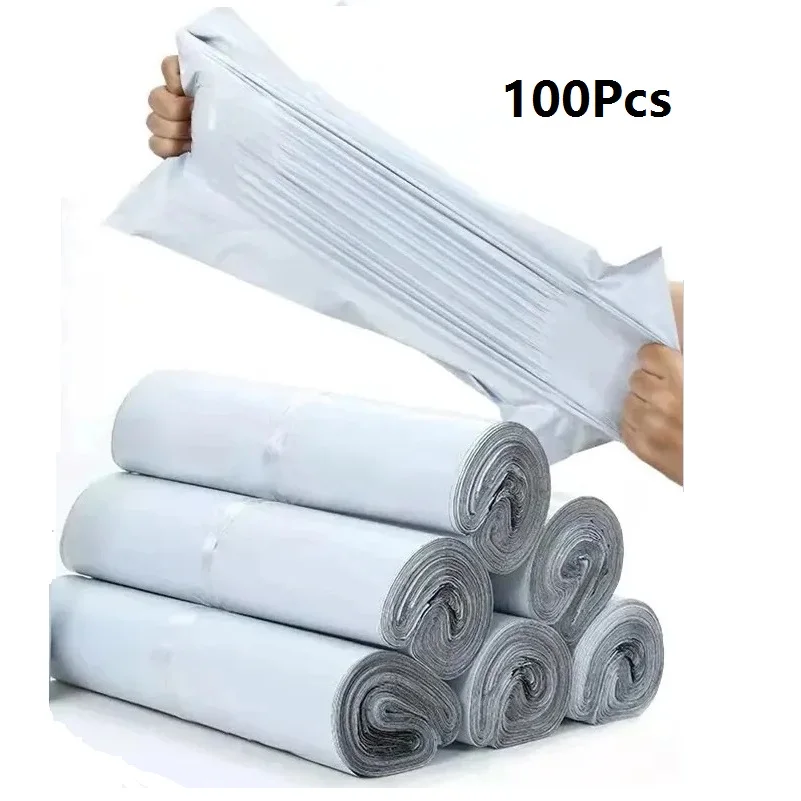 100 unidades/lotes saco de correio branco acinzentado sacos de armazenamento de envelope expresso sacos de correio auto selo plástico poli embalagem bolsa waterprof