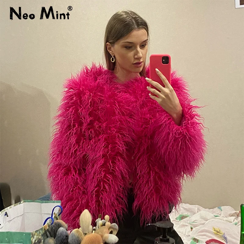 Abrigo de piel sintética peluda elegante y colorido para mujer, moda de invierno 20224, chaqueta de piel de oveja esponjosa de gran tamaño peluda, abrigos de piel para Festival