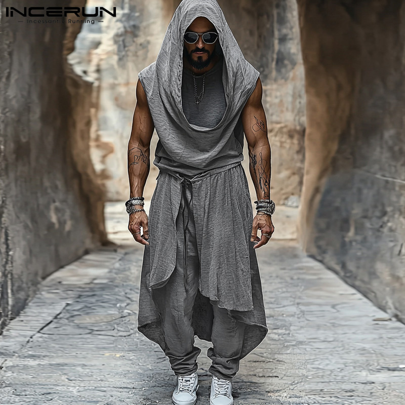 Stilvolle Männer Sets INCERUN 2024 Persönlichkeit Pullover Tops Lange Hosen Freizeit Streetwear Männlich Solide Einfache Anzug 2 Stück S-5XL 2024