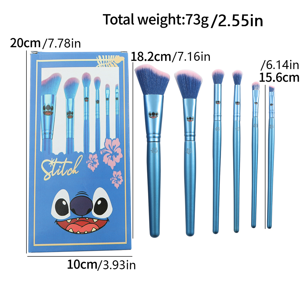 Brocha de maquillaje de punto de Disney, 6 uds., mango de madera Kawaii, polvo, sombra de ojos, base, colorete, mezcla, brocha de maquillaje de belleza