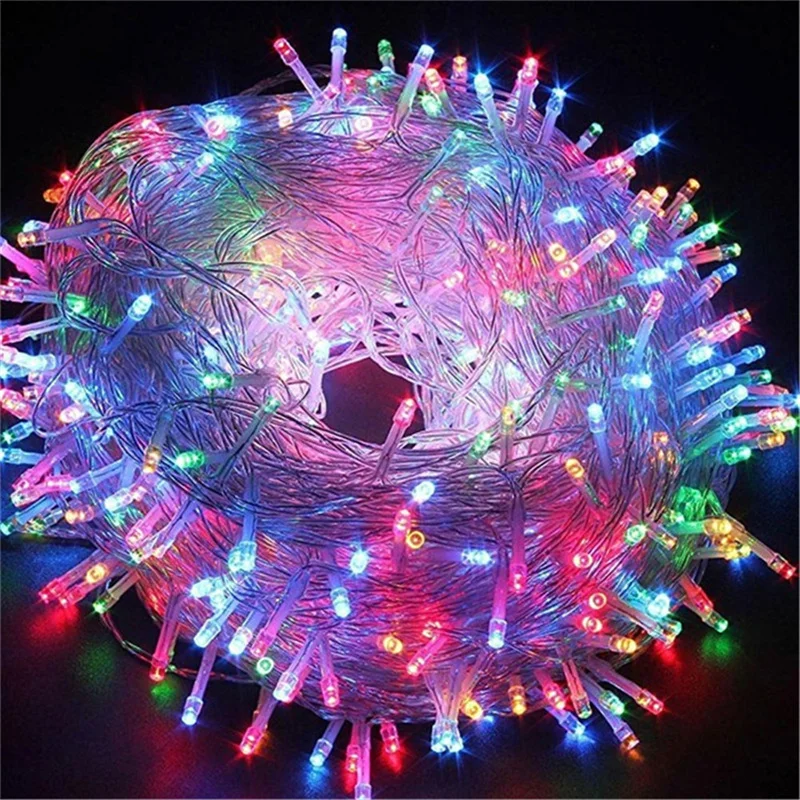 Guirnalda de luces 100LED 10M Navidad/boda/decoración de fiesta guirnalda AC 110V 220V lámpara Led impermeable al aire libre 9 colores Led