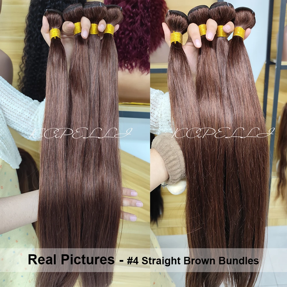 Pacotes de cabelo reto com frontal marrom tecer cabelo humano pacotes com fechamento 4x4 13x4 remy pacotes e fechamento extensão do cabelo