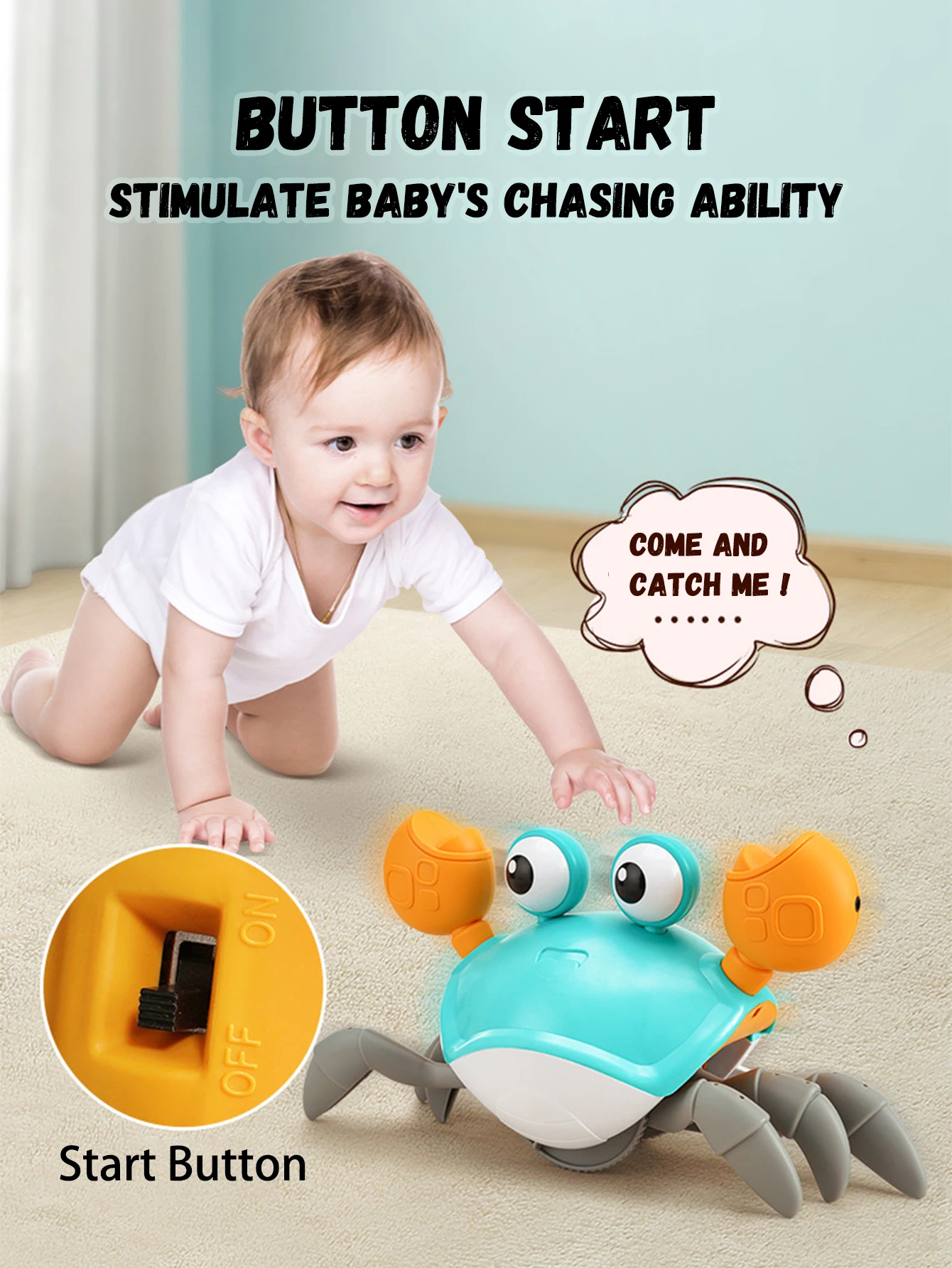 1 PC Auto-Sensing Escape Crab ของเล่นเด็ก Crawling หลีกเลี่ยงอุปสรรคสัตว์เลี้ยงอิเล็กทรอนิกส์เพลงเด็กของเล่นไม่มีแบตเตอรี่