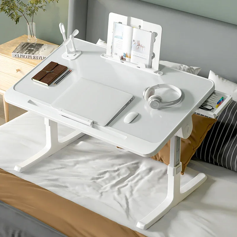 Bureau de lit pour ordinateur portable, table de lit pliable réglable, bureau pour ordinateur portable avec bouchons mobiles et tiroir pour l'écriture au sol du canapé de lit