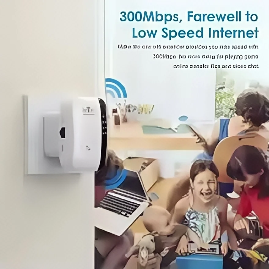 WiFi Extender 300Mbps - Wireless Signal Booster, EU/US Plug, Long Range Coverage Through Walls, Home Router Enhancer for Bedroom