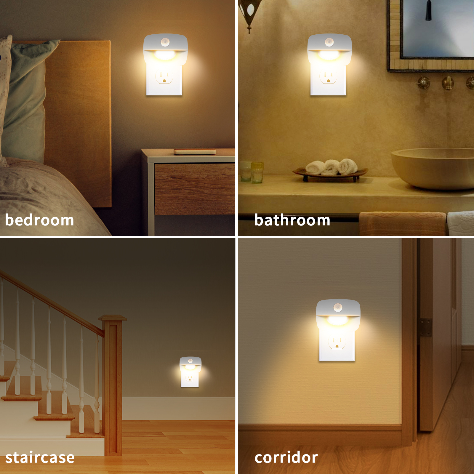 Sensore di movimento della luce notturna a LED Lampada da spina UE USA Luci notturne per la decorazione della camera da letto dei bambini Corridoio Scale Lampada da notte da comodino WC