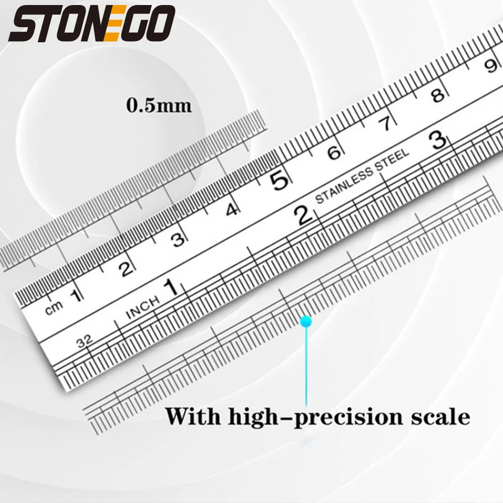 High Precision Stainless Steel Ruler Set 6 8 12 16 20 Inch Double-Sided Metal Measuring Tools for Office and Drawing