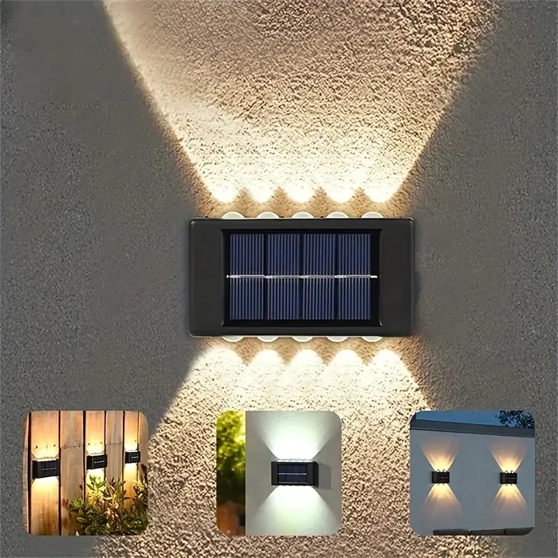 1/2/4 PC, Solar-10-LED-Wandleuchte für den Außenbereich, Auf- und Ab-Licht, Wandleuchte für Garten, Terrasse, Außenwandleuchte, Garage, Wandfluter