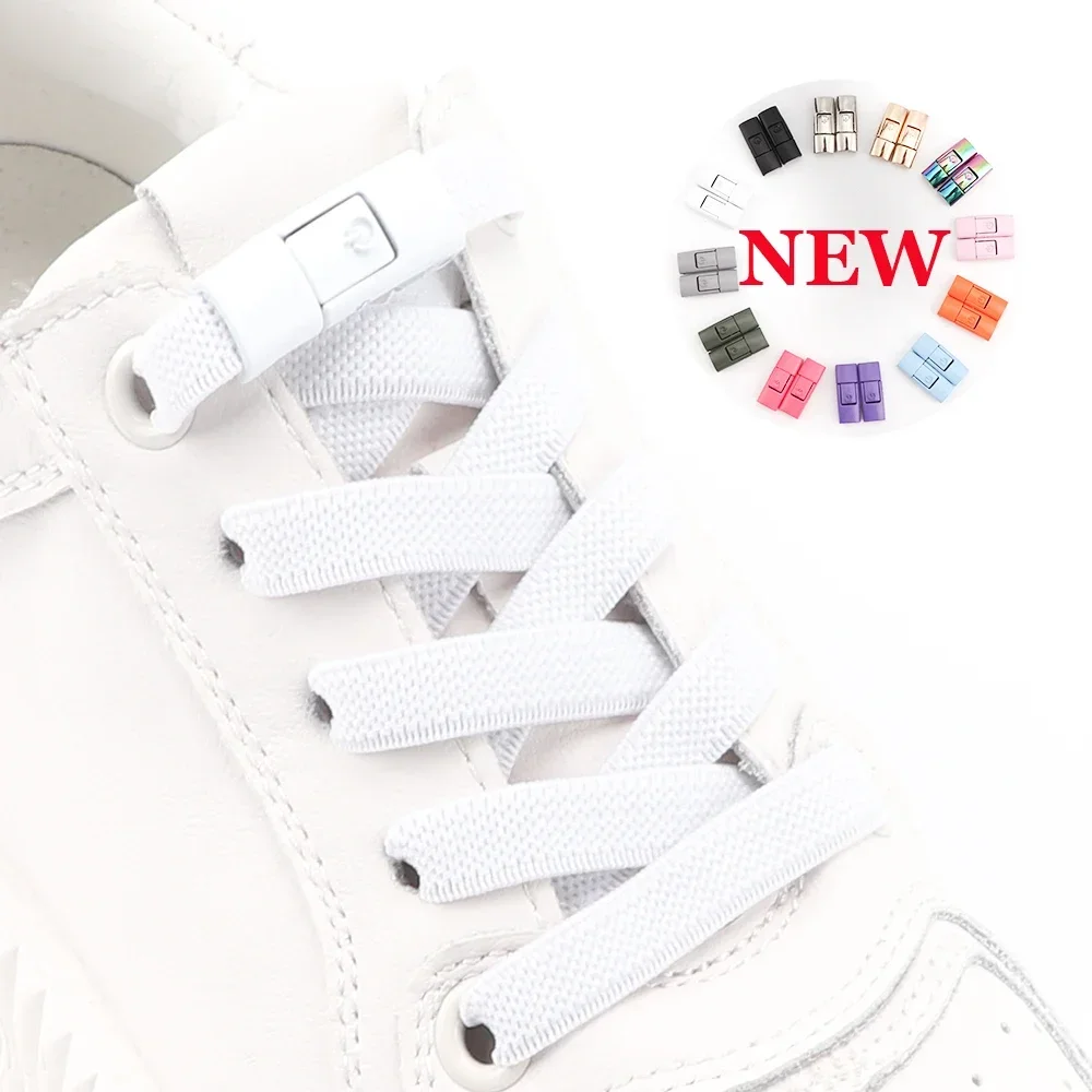 2024 Lacci per scarpe senza cravatta Lacci con chiusura a pressione senza lacci Lacci elastici Sneaker Bambini Adulto 8MM Lacci piatti ampliati per scarpe