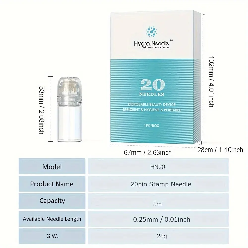 0,25–1,5 mm Mikronadel, Hydra-Nadel, 20 Derma-Mikronadeln, Hautpflege, Person, Hydrafacial-Injektionsflasche, Dermal-Infiltration