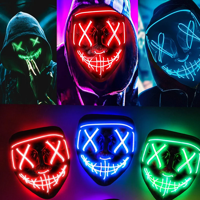 ฮาโลวีนนีออน LED Purge หน้ากาก Carnival PARTY หน้ากาก Light Luminous In The Dark ตลกคอสเพลย์เทศกาลเครื่องแต่งกายเด็กของขวัญของเล่น