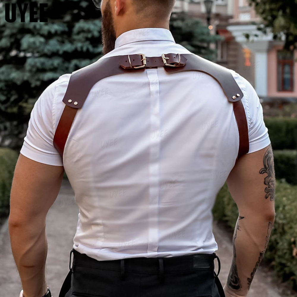UYEE Punk Fashion PU skórzane szelki dla mężczyzn koszula spodnie klamra regulowane paski kamizelka paski szelki uprząż Rave Fetish
