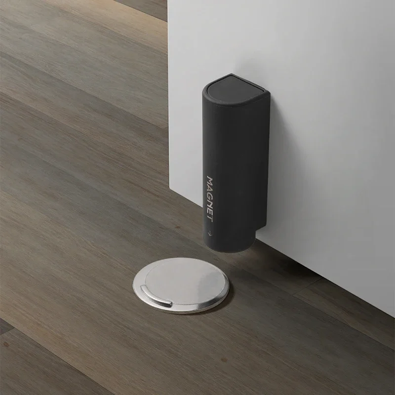 Rolha de porta magnética de aço inoxidável, base de porta sem pregos cinza preto, ferragens de porta Prevenção de fechamento de porta Fecho de porta mais próxima