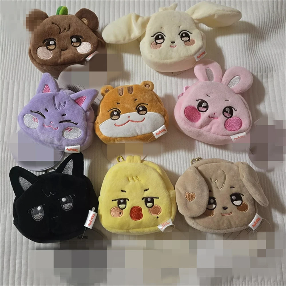 Monedero de felpa con forma de Kpop Ateez Aniteez, bolsa Kawaii Seonghwa Jongho Mingi, billetera, funda para auriculares, bolsas de viaje para cosméticos, regalos
