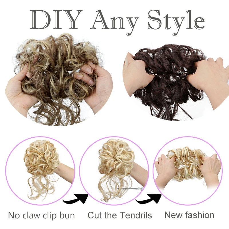 Synthetischer, eleganter, unordentlicher, lockiger, elastischer Gummiband-Haarknoten, flauschig, leicht zu stylen, geeignet für den täglichen Gebrauch