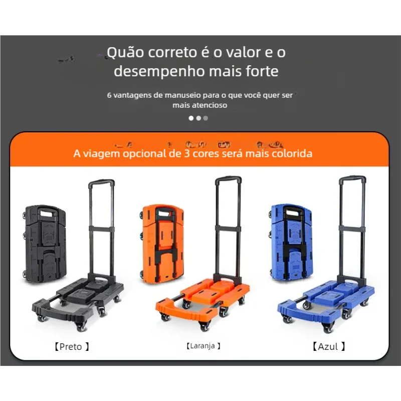 Carrinho de transporte dobrável dobrável pequeno Carrinhos de mão Carrinho de transporte retrátil Portátil Carrinho de carga silenciosa Ferramentas de manuseio de materiais