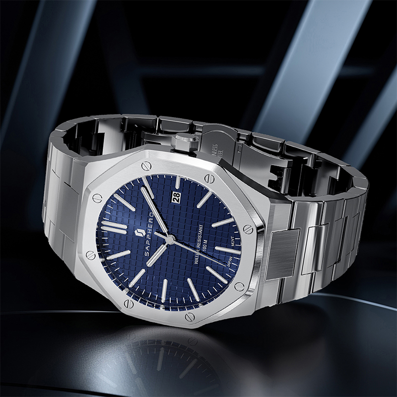 SAPPHERO herenhorloge, roestvrijstalen band, waterbestendig ontwerp, automatische kalender, feestelijke geschenken, prachtige geschenkdoosklok