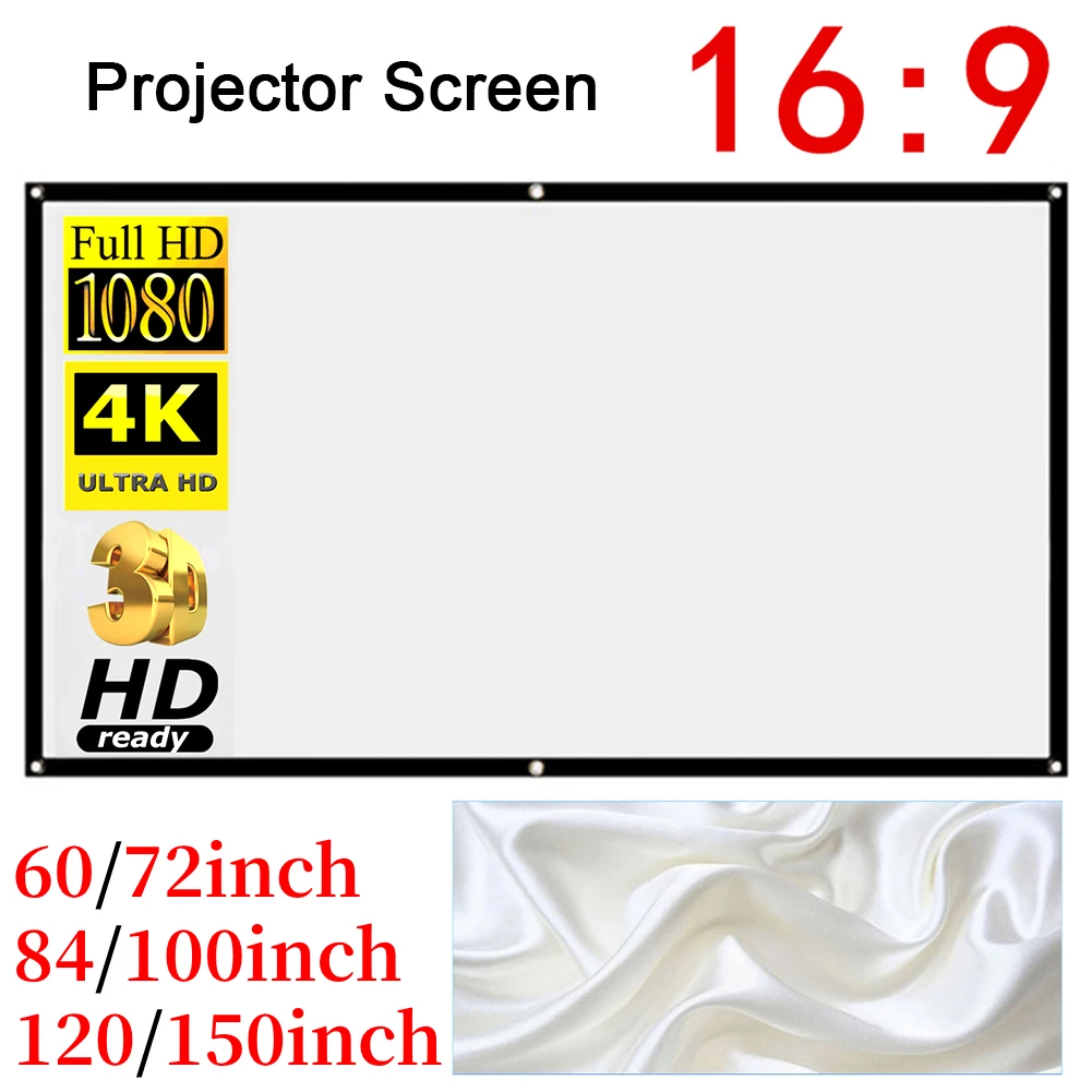 Cortina de proyector Simple para el hogar, juego de cine en casa, oficina, pantalla de proyección HD, accesorios de dormitorio para el hogar, 16:9