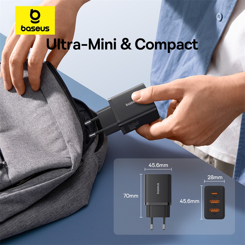 Baseus 30 W USB-Ladegerät QC3.0 PD3.0 Typ C PD Schnellladung 3 Ports Schnellladegerät für iPhone 15 14 13Pro Max Xiaomi Samsung