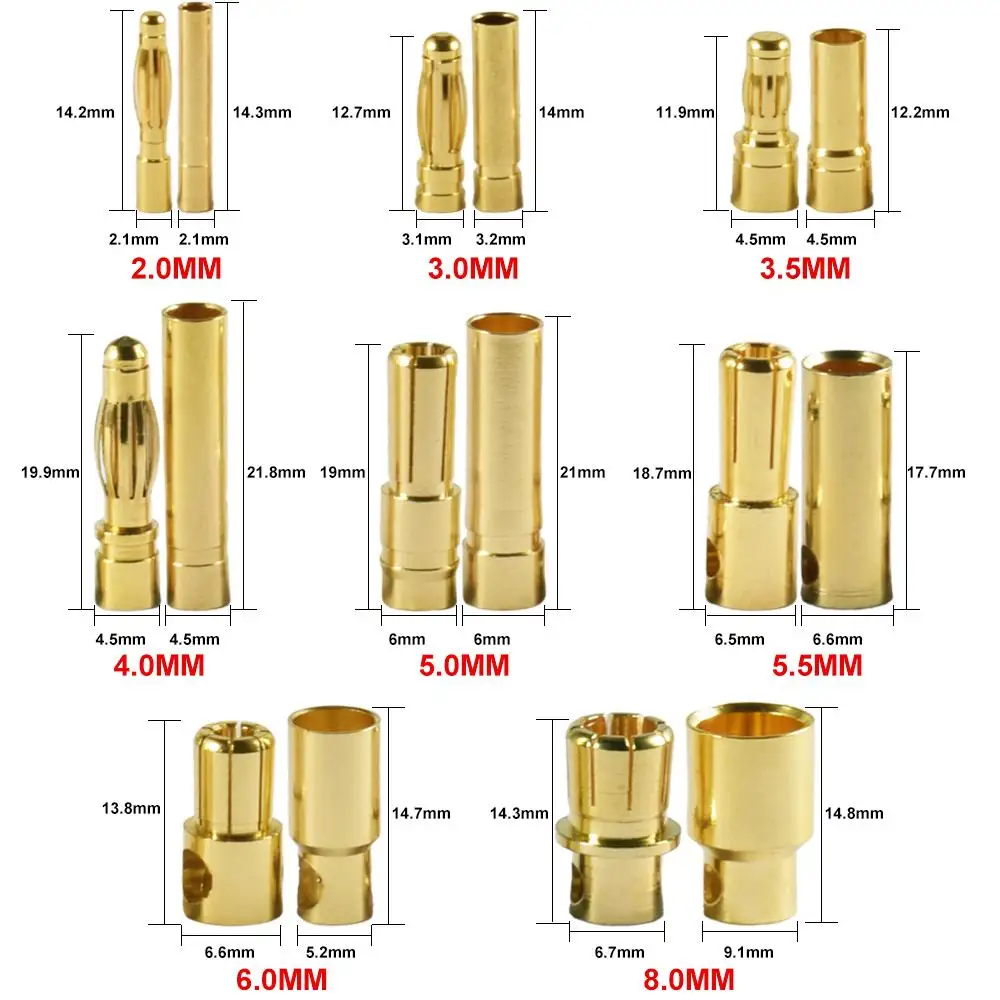 9IMOD 5/10 คู่ RC Bullet Connectors 2/3/3.5/4.0/5/5.5/6/8 มม.ชายหญิงกล้วย Bullet Connector ปลั๊กอะแดปเตอร์ชุบทอง