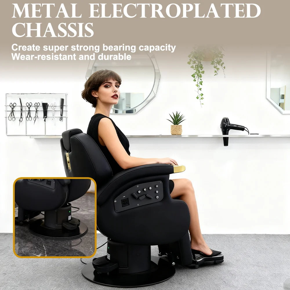 New adjustable black leather berber chairs electric swivel reclining barber chair with heating function